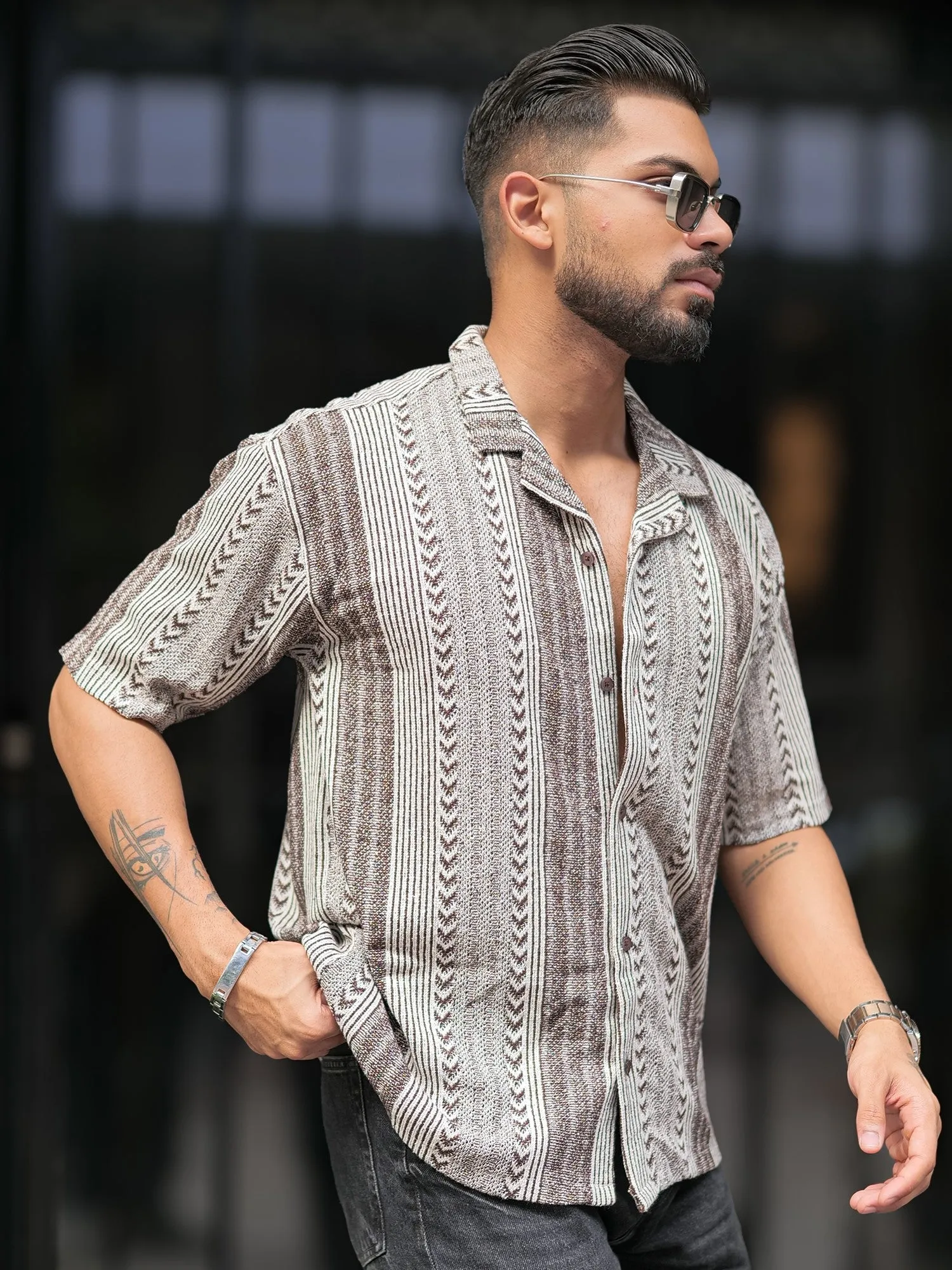 Tribal Brown Knitted Shirt