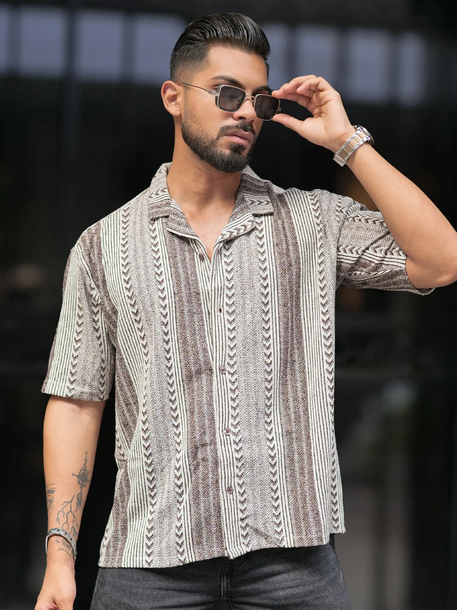 Tribal Brown Knitted Shirt