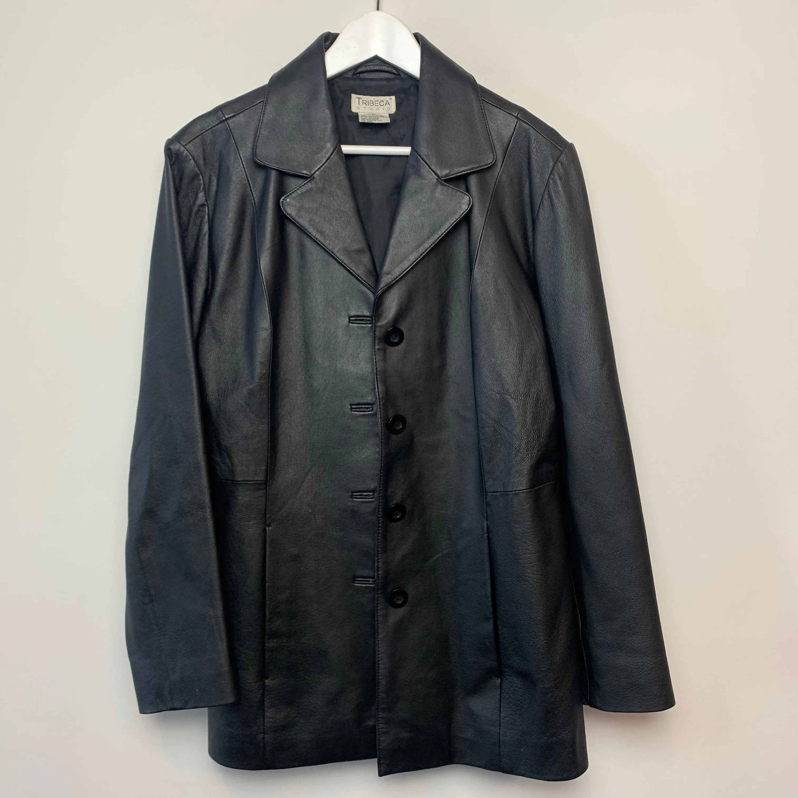 Vintage 90s Tribeca Studio Black Leather Blazer Jacket Large