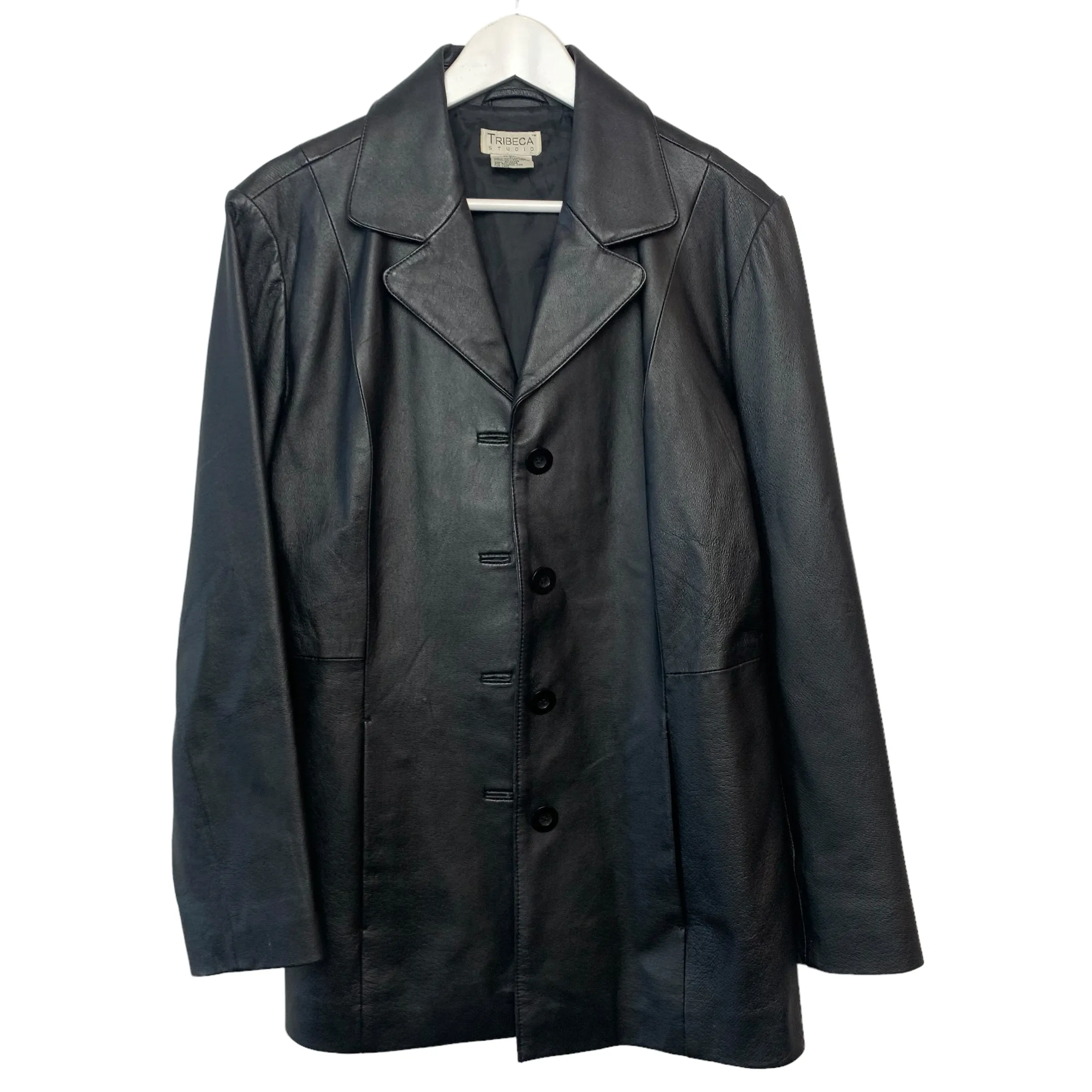 Vintage 90s Tribeca Studio Black Leather Blazer Jacket Large