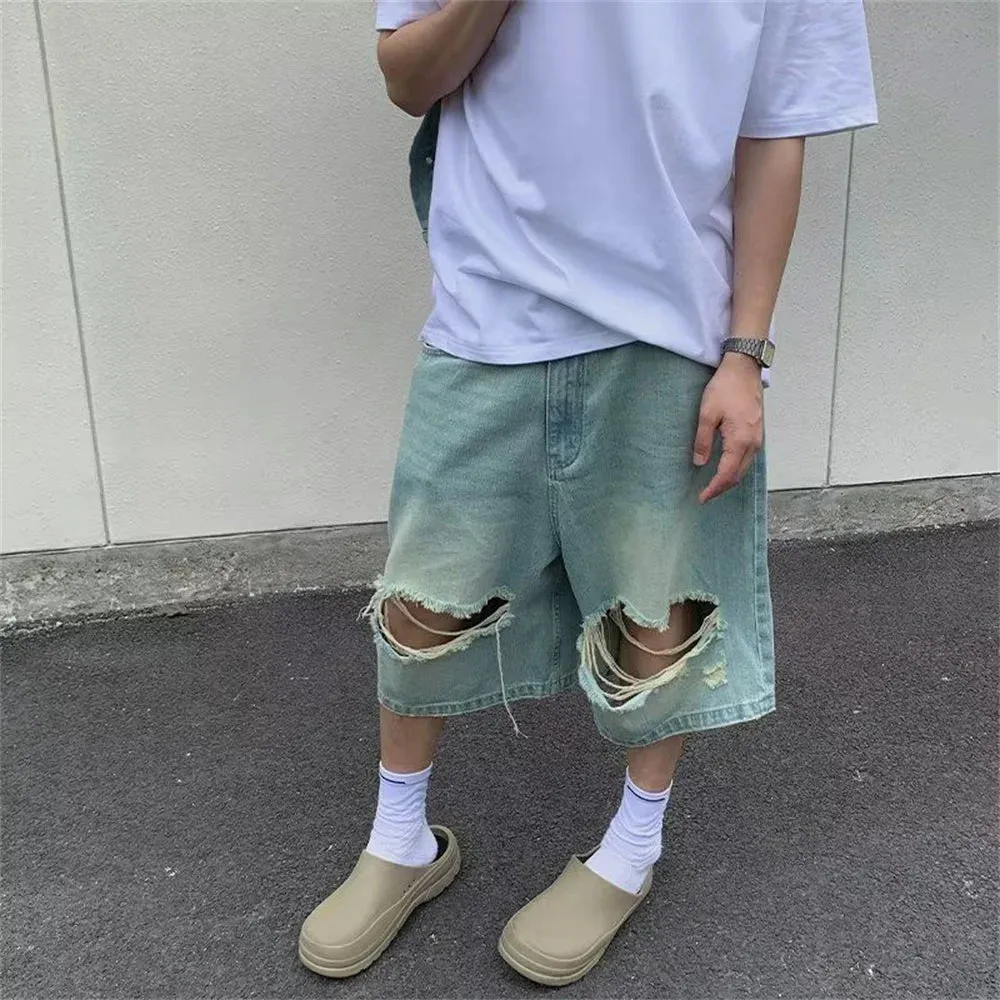 Wiaofellas  -  American vintage washed denim vest men's and women's summer street all loose sleeveless coat two sets