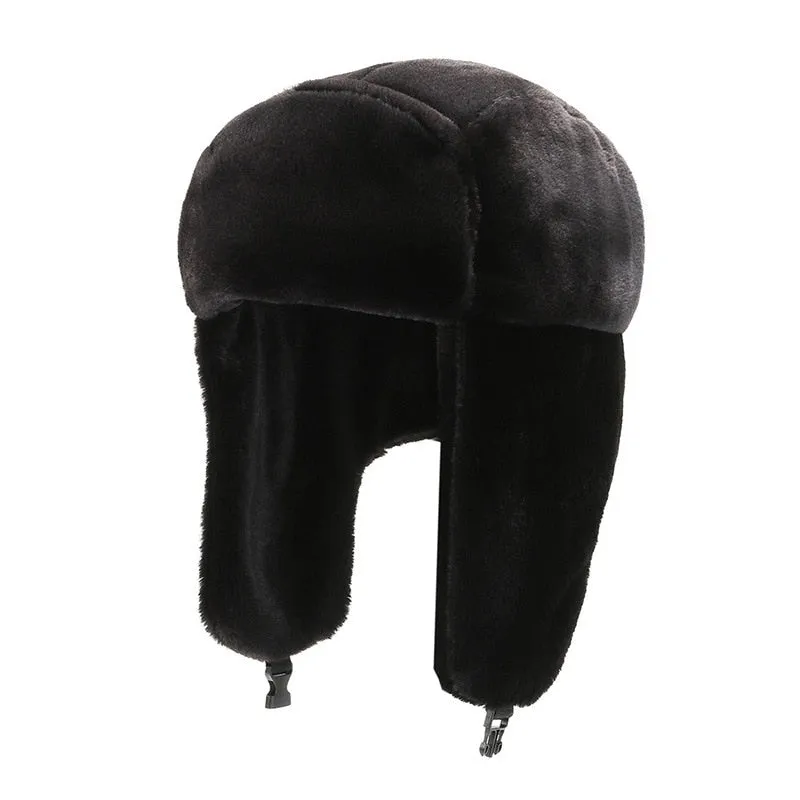 Winter Cycling Ski Hat Warm Earmuffs Thicken Plush  Ear-flapped Hat For Men and Women Faux Fur Windproof Cap Russian Bomber Hat