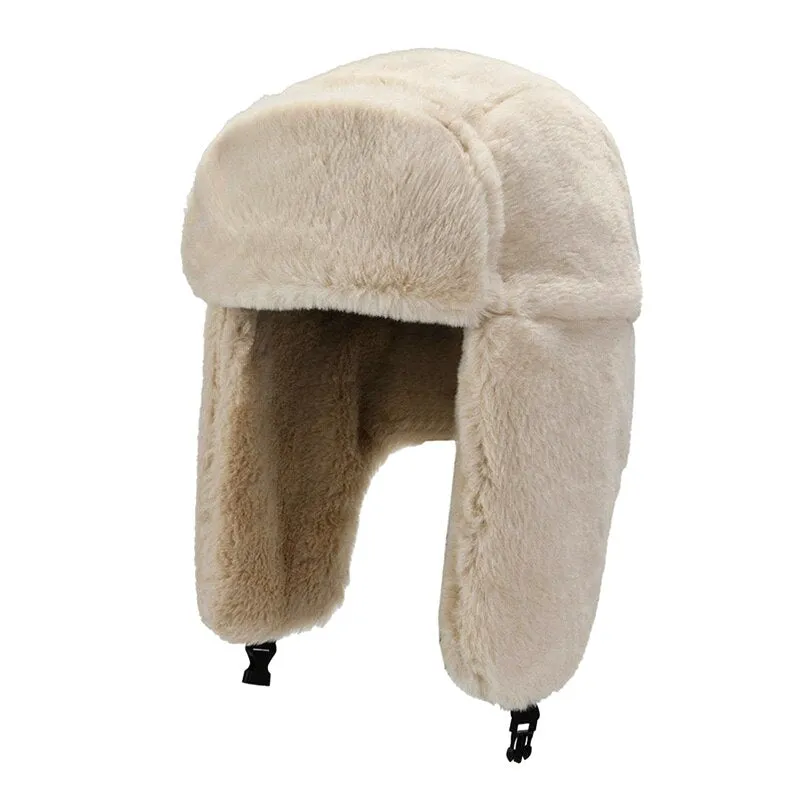 Winter Cycling Ski Hat Warm Earmuffs Thicken Plush  Ear-flapped Hat For Men and Women Faux Fur Windproof Cap Russian Bomber Hat