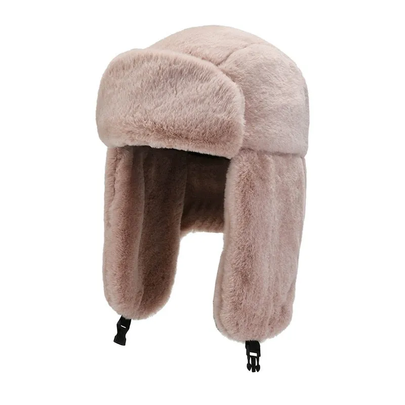 Winter Cycling Ski Hat Warm Earmuffs Thicken Plush  Ear-flapped Hat For Men and Women Faux Fur Windproof Cap Russian Bomber Hat
