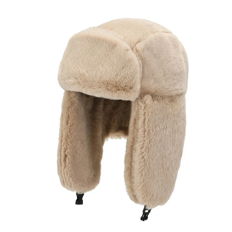 Winter Cycling Ski Hat Warm Earmuffs Thicken Plush  Ear-flapped Hat For Men and Women Faux Fur Windproof Cap Russian Bomber Hat