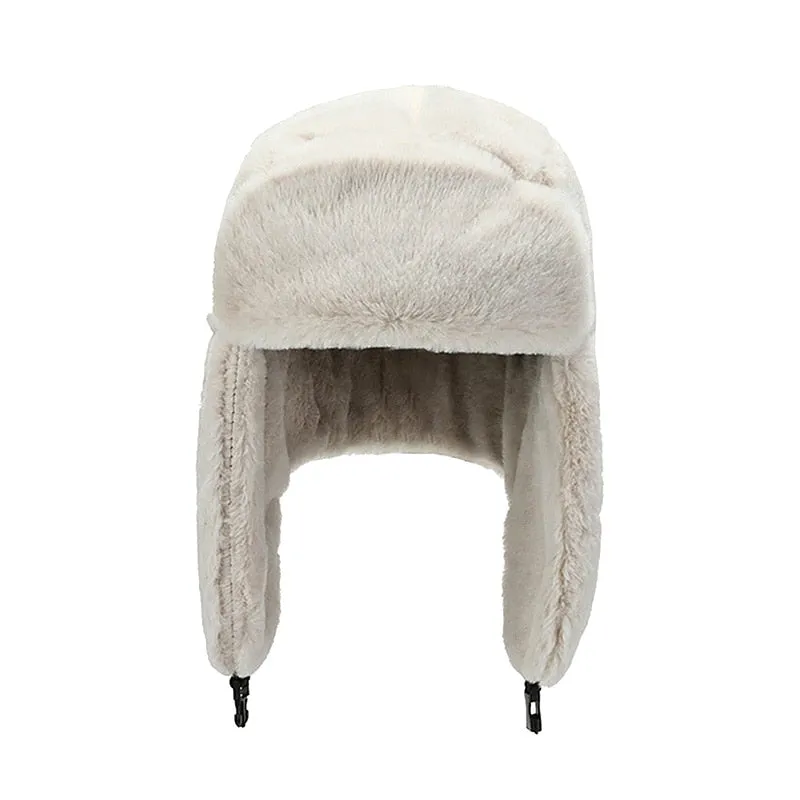 Winter Cycling Ski Hat Warm Earmuffs Thicken Plush  Ear-flapped Hat For Men and Women Faux Fur Windproof Cap Russian Bomber Hat