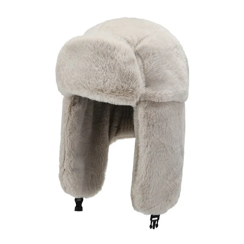 Winter Cycling Ski Hat Warm Earmuffs Thicken Plush  Ear-flapped Hat For Men and Women Faux Fur Windproof Cap Russian Bomber Hat
