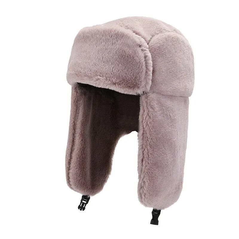 Winter Cycling Ski Hat Warm Earmuffs Thicken Plush  Ear-flapped Hat For Men and Women Faux Fur Windproof Cap Russian Bomber Hat