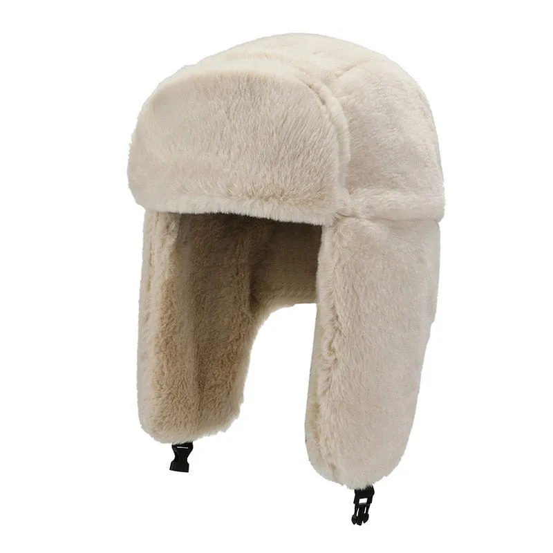 Winter Cycling Ski Hat Warm Earmuffs Thicken Plush  Ear-flapped Hat For Men and Women Faux Fur Windproof Cap Russian Bomber Hat