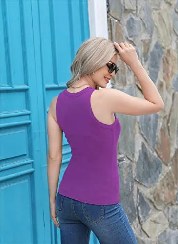 Women Summer Tank Top Ribbed Basic Cami Top Sleeveless Shirt Slim Knit Racerback Blouses Purple L